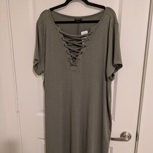 NWT Torrid Mini Jersey Destructed Front T Shirt Dress Sz 3X Green Mineral